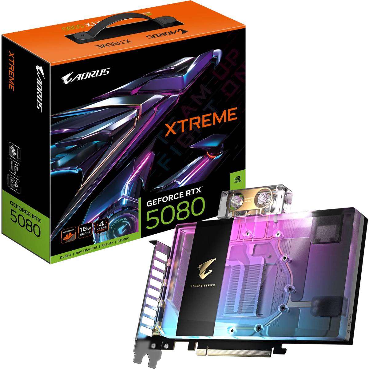 Видеокарта GeForce RTX 5080, 16Gb GDDR7 256bit, Gigabyte XTREME WATERFORCE GV-N5080AORUSX WB-16GD, RTL
