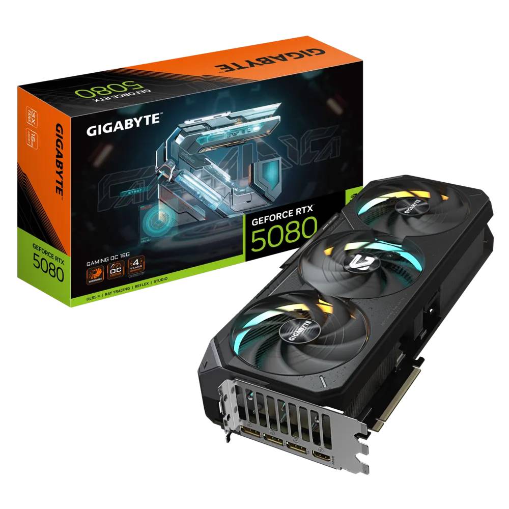 Видеокарта GeForce RTX 5080, 16Gb GDDR7 256bit, Gigabyte Gaming OC GV-N5080GAMING OC-16GD, RTL