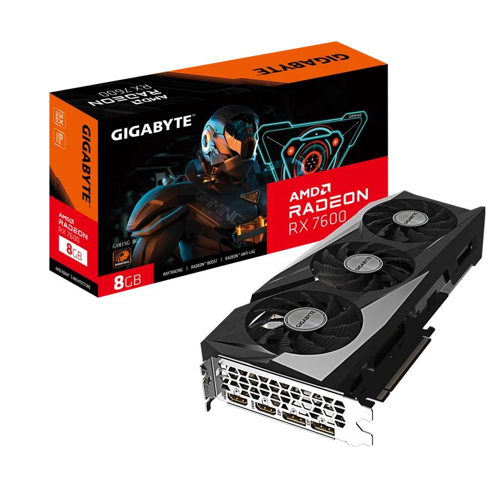 Видеокарта Radeon RX 7600, 8Gb GDDR6 128bit, Gigabyte GV-R76GAMING-8GD, RTL