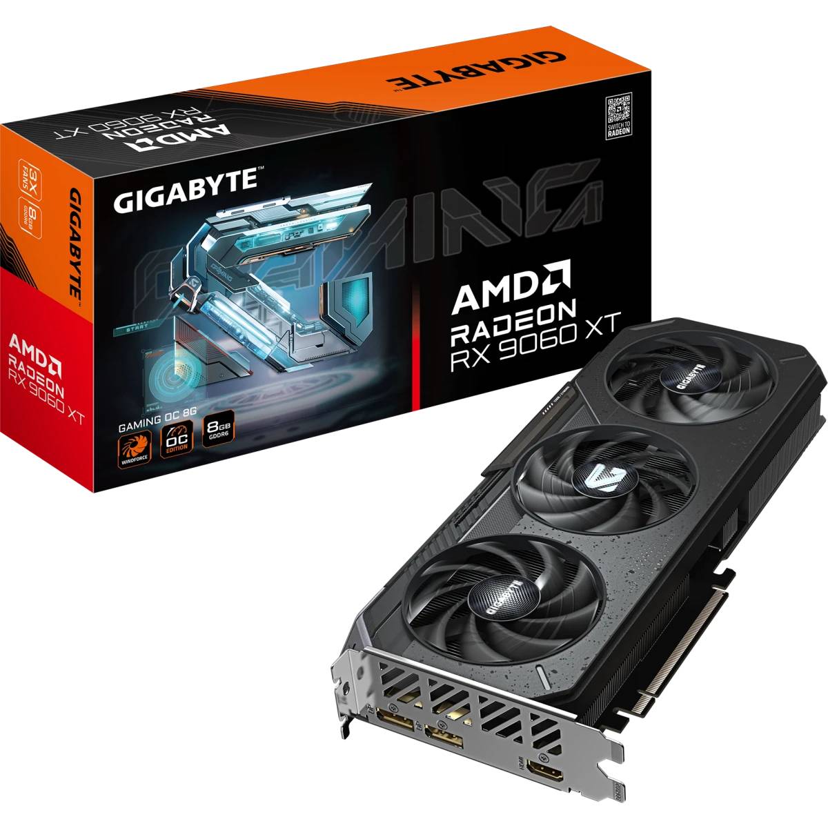 Видеокарта Radeon RX 9060 XT, 8Gb GDDR6 128bit, Gigabyte RX 9060 XT GAMING OC 8G GV-R9060XTGAMING OC-8GD, RTL (ТОЛЬКО В СОСТАВЕ ПЭВМ)
