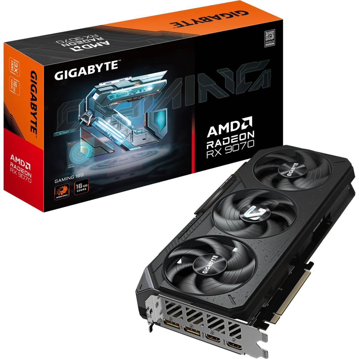 Видеокарта Radeon RX 9070, 16Gb GDDR6 256bit, Gigabyte RX 9070 GAMING 16G GV-R9070GAMING-16GD, RTL