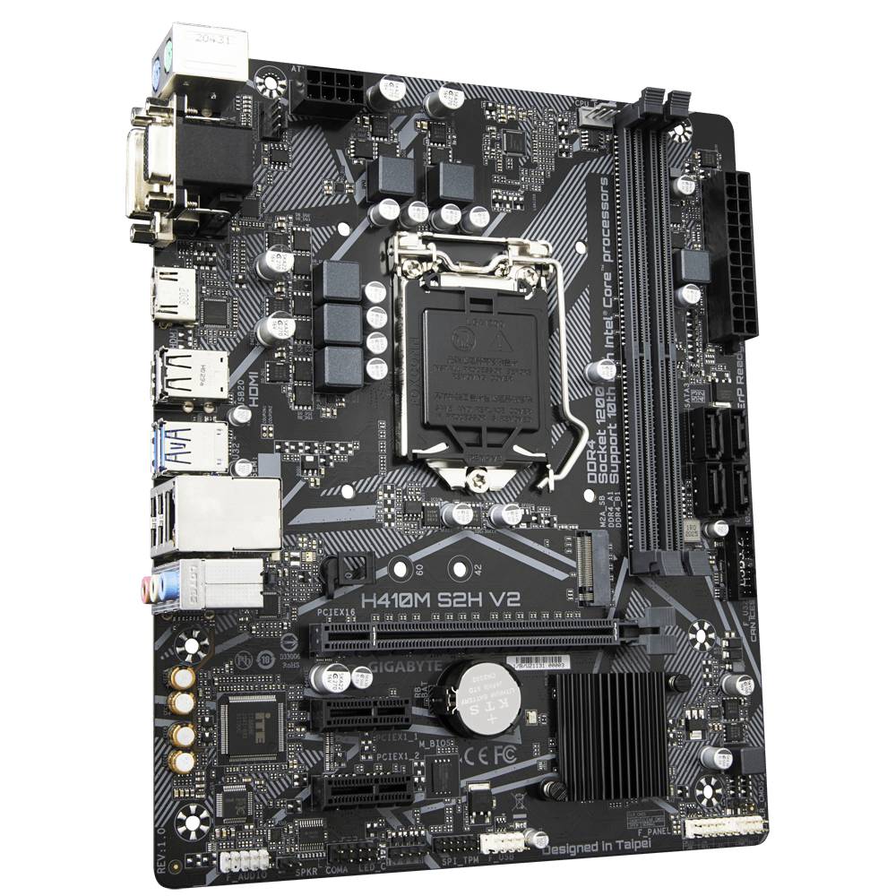 Материнская плата Gigabyte H410M S2H V2, LGA1200, (VGA, DVI, HDMI), 2xDDR IV, mATX (ТОЛЬКО В СОСТАВЕ ПЭВМ)