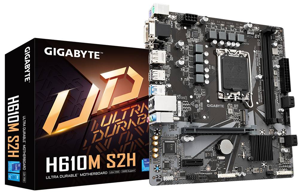 Материнская плата Gigabyte H610M S2H, LGA1700, (VGA, DVI, HDMI, DP), 2xDDR V, mATX