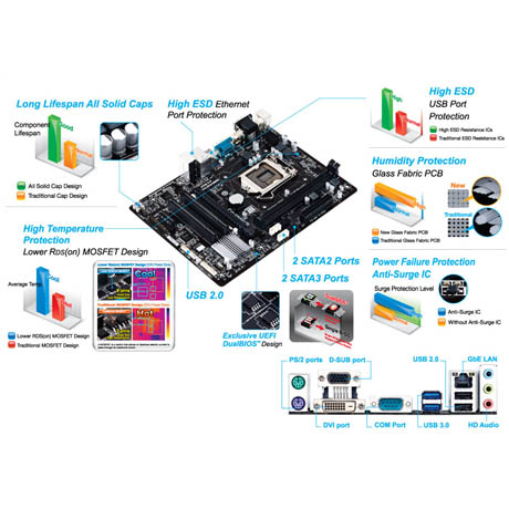 Материнская плата Gigabyte H81M-S2PV, LGA1150, H81, Video CPU (VGA, DVI), 2xDDR III, mATX