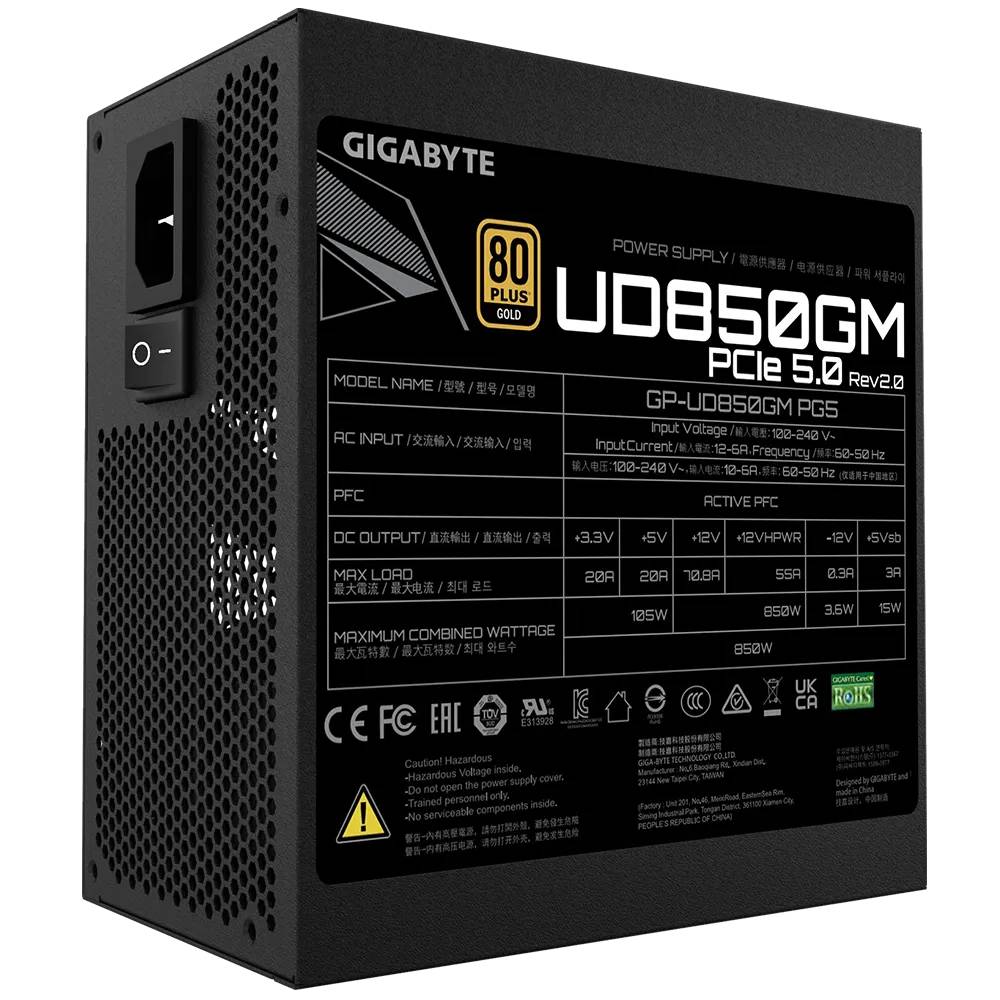 Блок питания 850Вт, Gigabyte GP-UD850GM PG5 V2, 80 Plus Gold, APFC, ATX