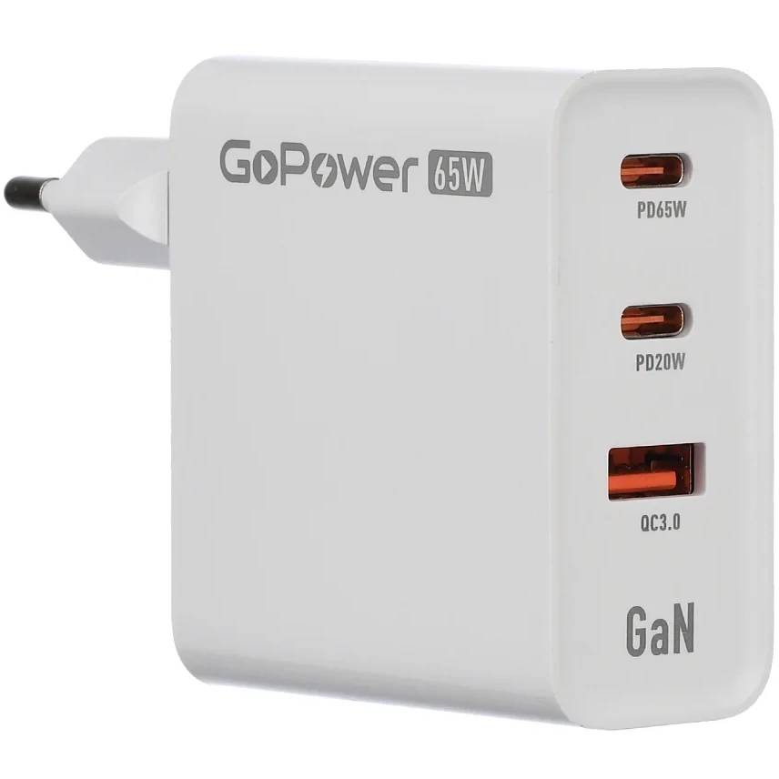 СЗУ GoPower GPQC10 (00-00028405), белый, USB, 2xUSB Type-C, 65W