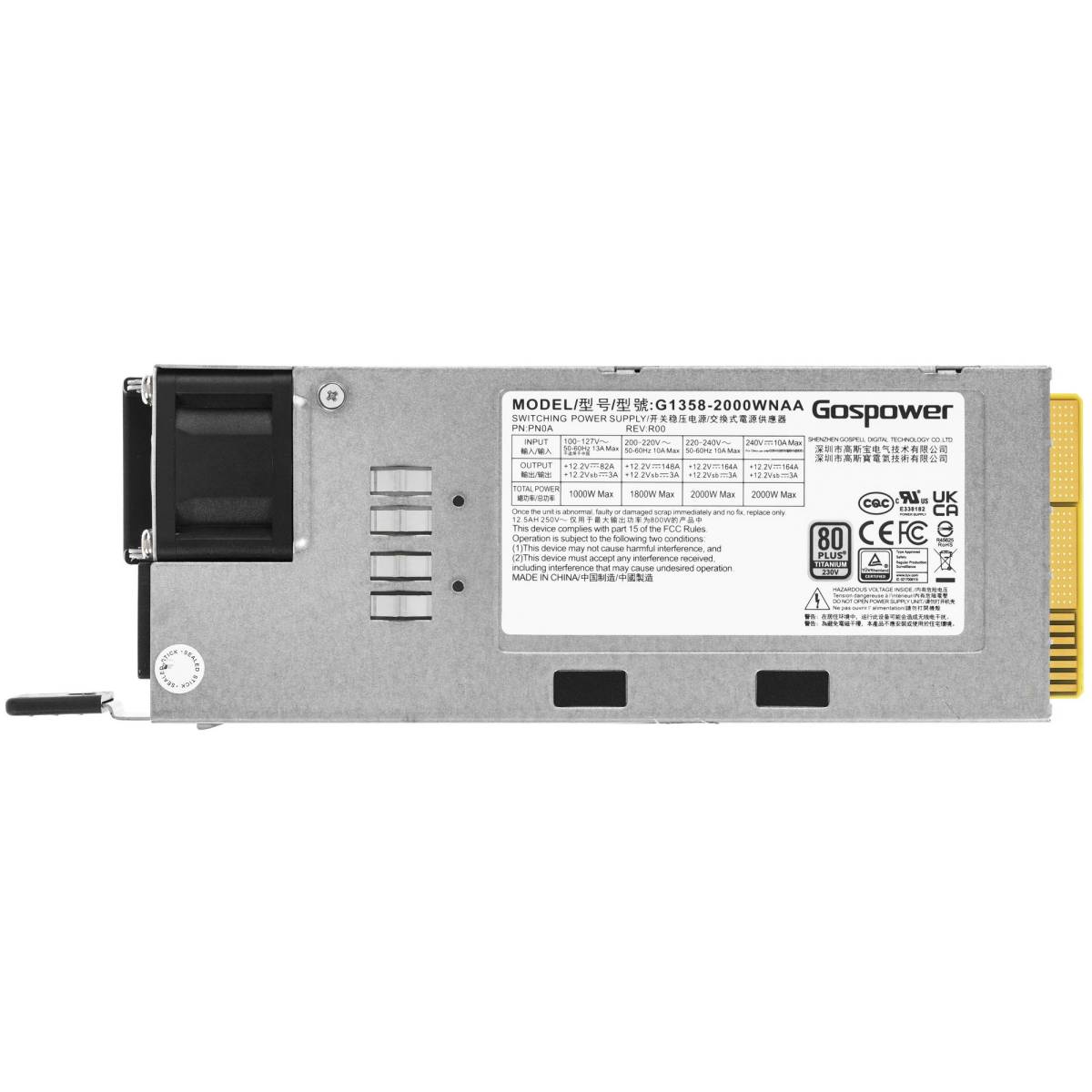 Блок питания 2000Вт, Gospower G1358-2000WNAA, 80 Plus Titanium, APFC, FlexATX (OEM)