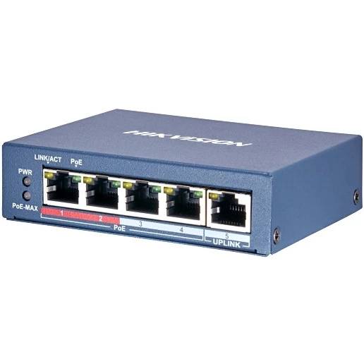 Коммутатор Hikvision DS-3E0105P-E(B), 4xLAN 100Mbps, PoE