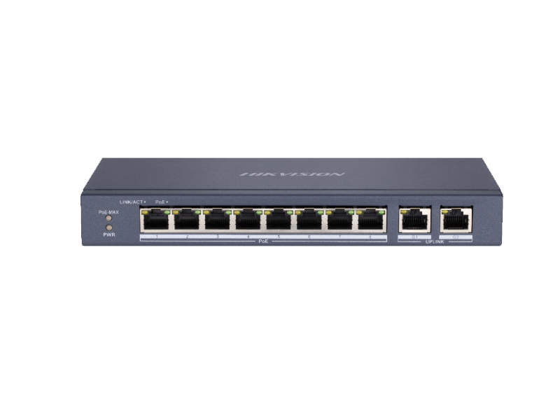 Коммутатор Hikvision DS-3E0310P-E/M, 8xLAN 100Mbps, 2xLAN 1Gbps, PoE+