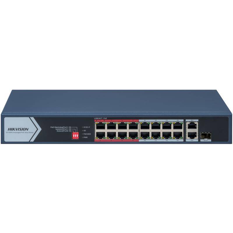 Коммутатор Hikvision DS-3E0318P-E/M(C), 16xLAN 100Mbps, 1xLAN 1Gbps, 1xCombo, PoE