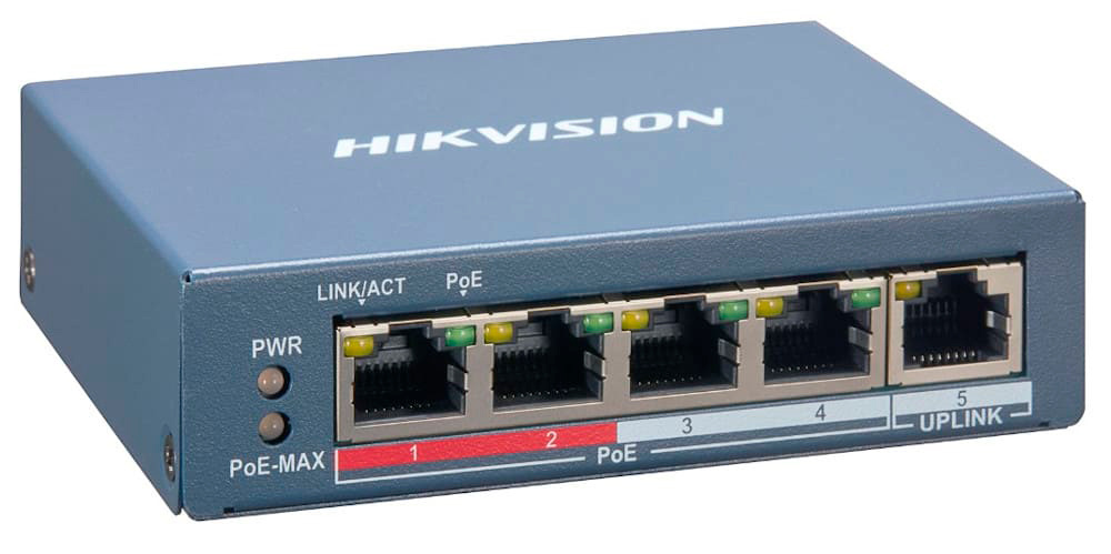 Коммутатор Hikvision DS-3E1105P-EIV2, 6xLAN 100Mbps, PoE