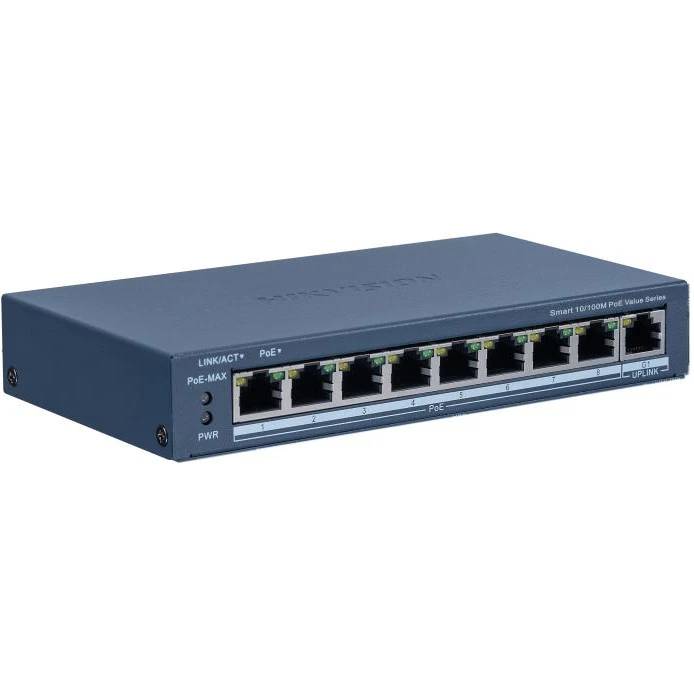 Коммутатор Hikvision DS-3E1309P-EI/M, 8xLAN 100Mbps, 1xLAN 1Gbps, PoE