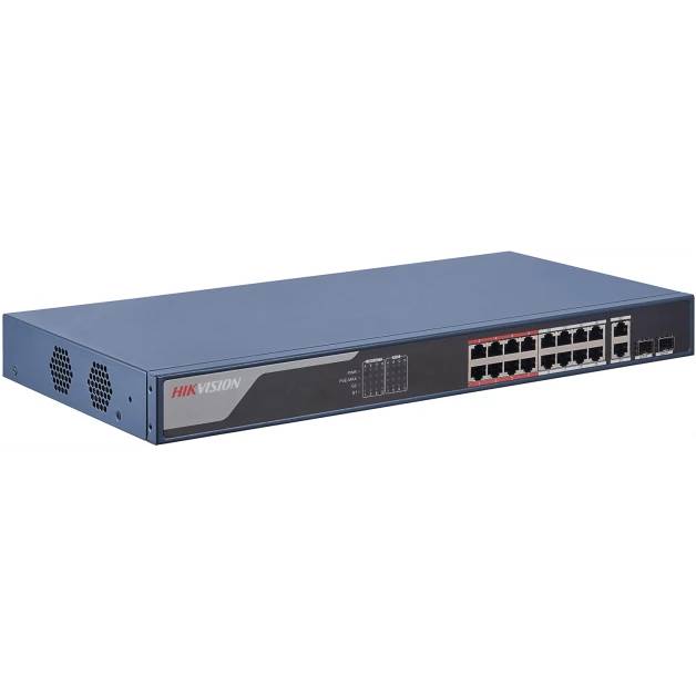 Коммутатор Hikvision DS-3E1318P-EI, 16xLAN 100Mbps, 2xLAN 1Gbps, 2xСombo (1Gbps/SFP), PoE+