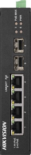 Коммутатор Hikvision DS-3T0506HP-E/HS, 4xLAN 1Gbps, 2xSFP, PoE
