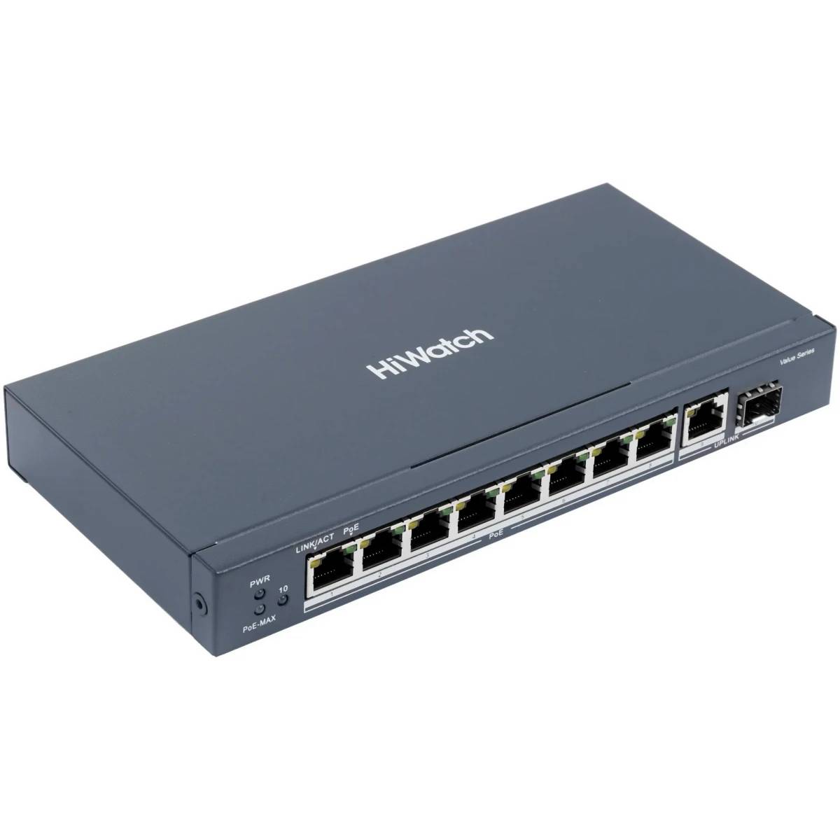 Коммутатор HiWatch DS-S1008GP, 8xLAN 100Mbps, 1xSFP, PoE