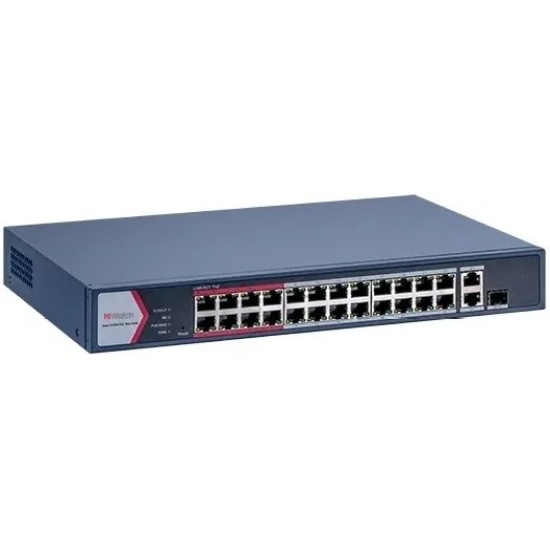 Коммутатор HiWatch DS-S1326-PI, 24xLAN 100Mbps, 2xLAN 1Gbps, 1xSFP, PoE