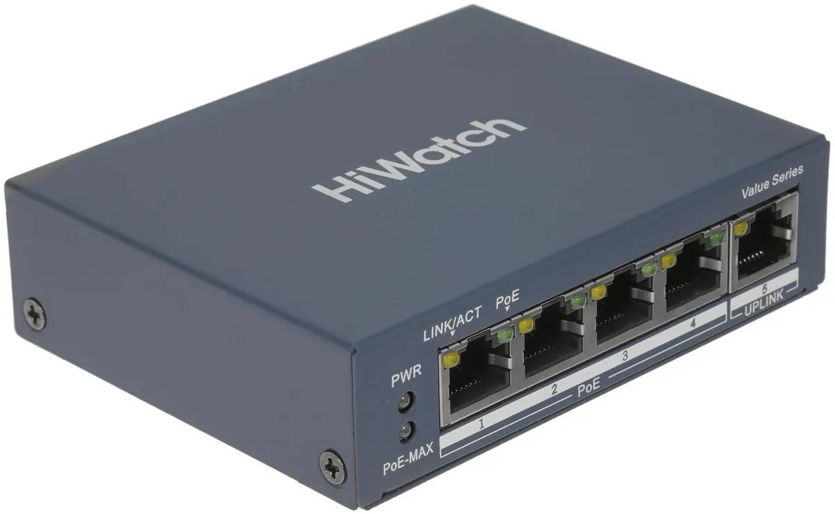 Коммутатор HiWatch DS-S504GP, 5xLAN 1Gbps, PoE
