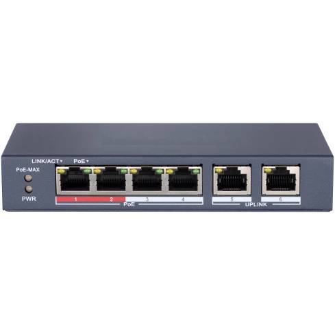 Коммутатор HiWatch DS-S604P, 6xLAN 100Mbps, PoE+
