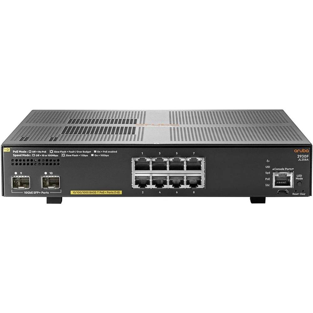 Коммутатор HPE JL258A Aruba 2930F, 8xLAN 1Gbps, 2xSFP+, PoE