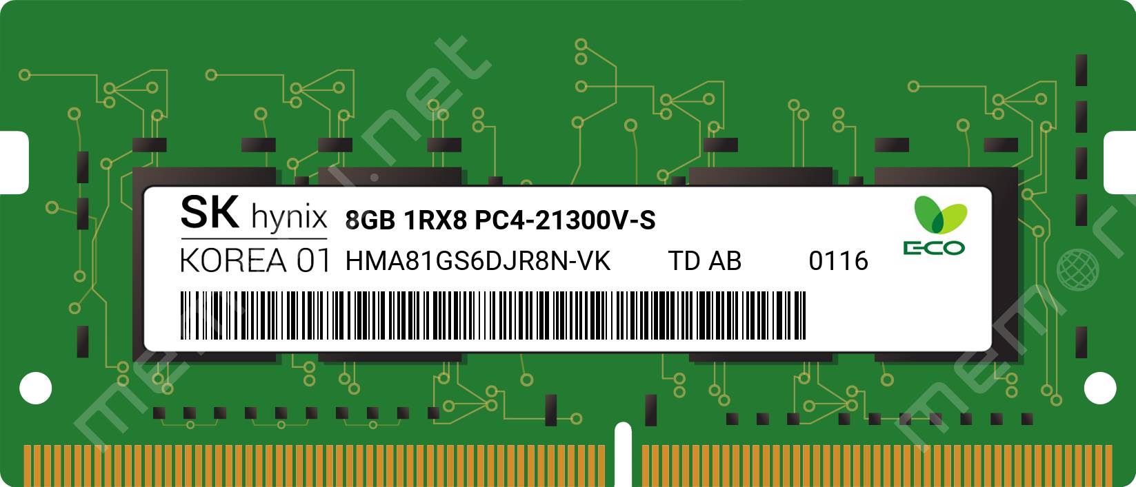 Оперативная память для ноутбука 8Gb Hynix HMA81GS6DJR8N-VK, SODIMM DDR IV, PC-21300, 2666MHz