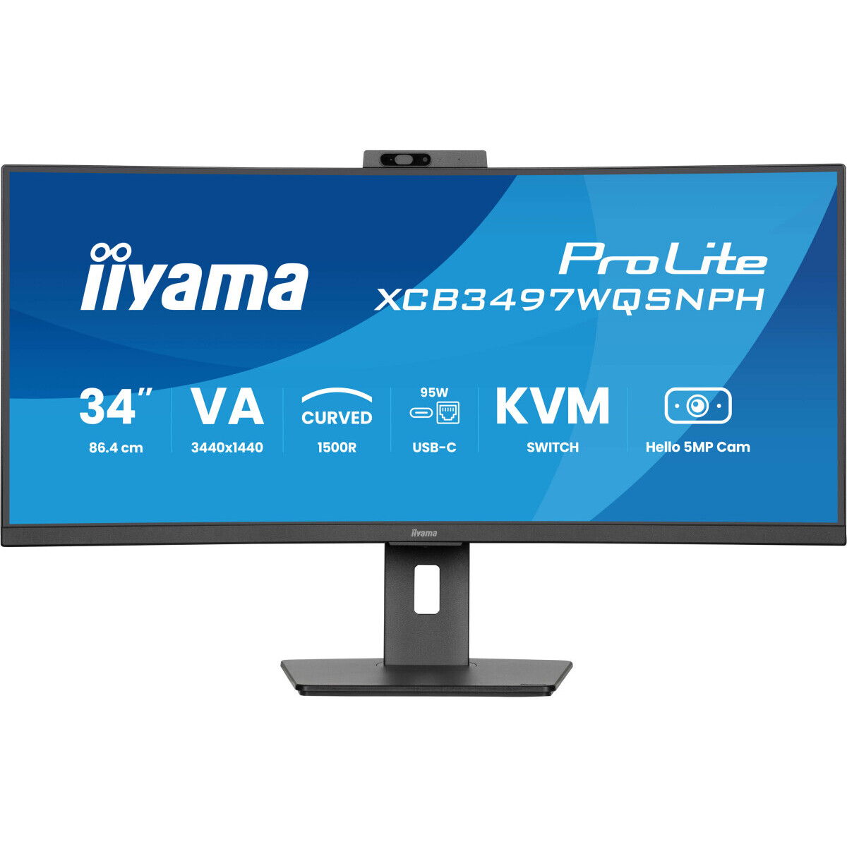 Монитор 34" Iiyama ProLite XCB3497WQSNPH-B1, 3440x1440, VA, 120Hz, Speakers (2xHDMI, DP, USB Type-C)