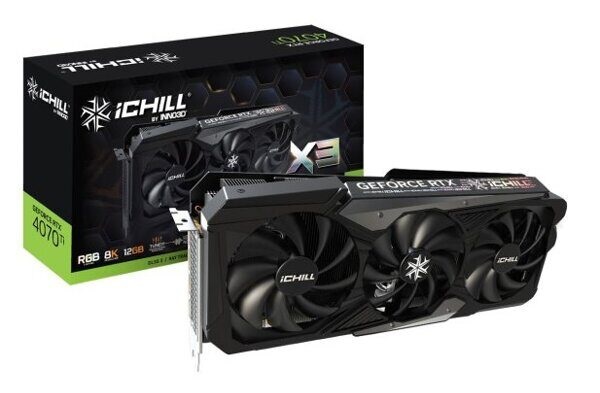 Видеокарта GeForce RTX 4070 Ti, 12Gb GDDR6X 192bit, Inno3D iChill X3 C407T3-126XX-186148H, RTL