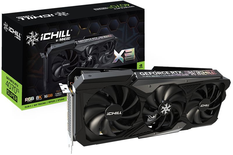 Видеокарта GeForce RTX 4070 Ti Super, 16Gb GDDR6X 256bit, INNO3D ICHILL X3 C407TS3-166XX-186148H, RTL