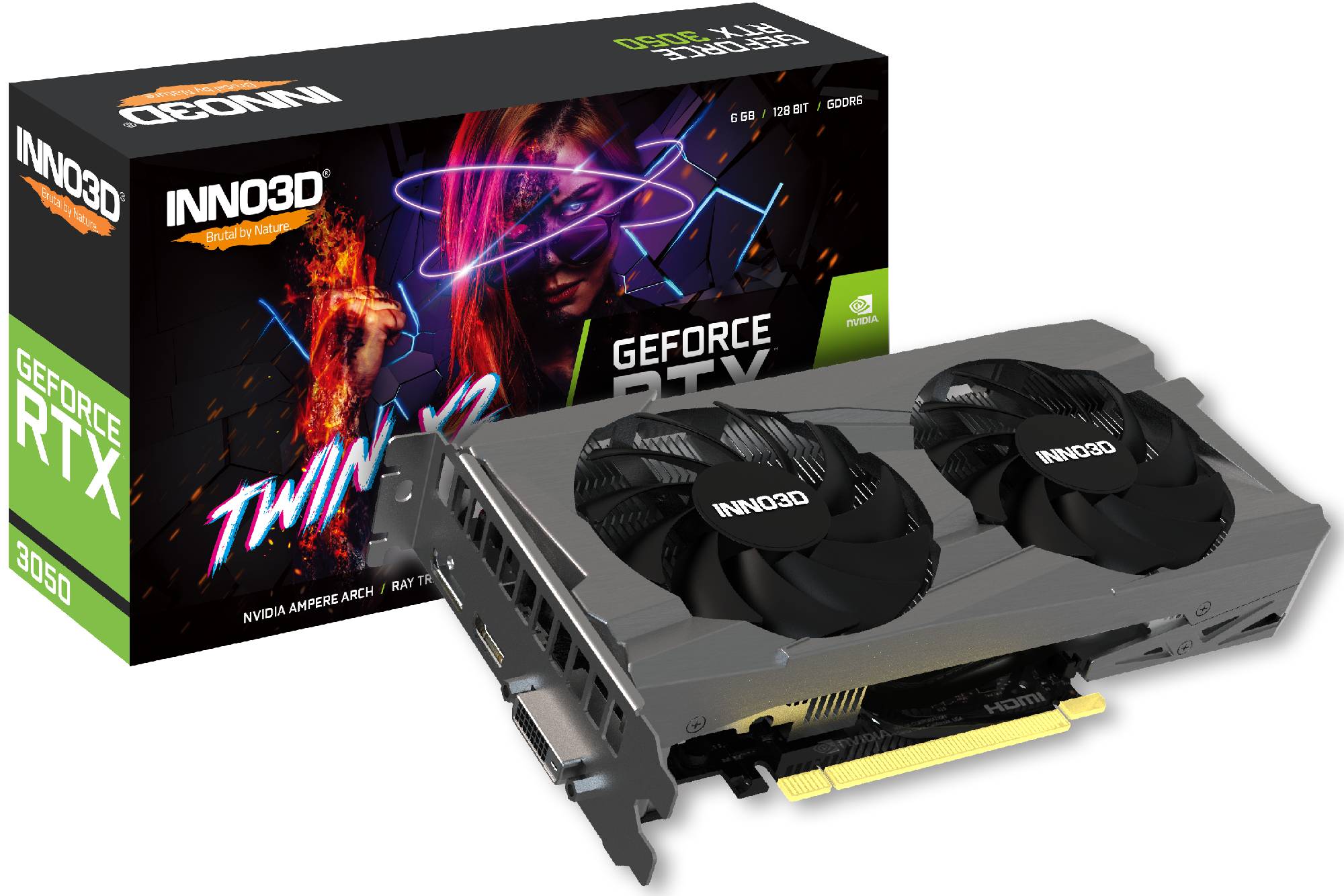 Видеокарта GeForce RTX 3050, 6Gb GDDR6 96bit, Inno3D Twin X2 V2 N30502-06D6-1880VA60, RTL