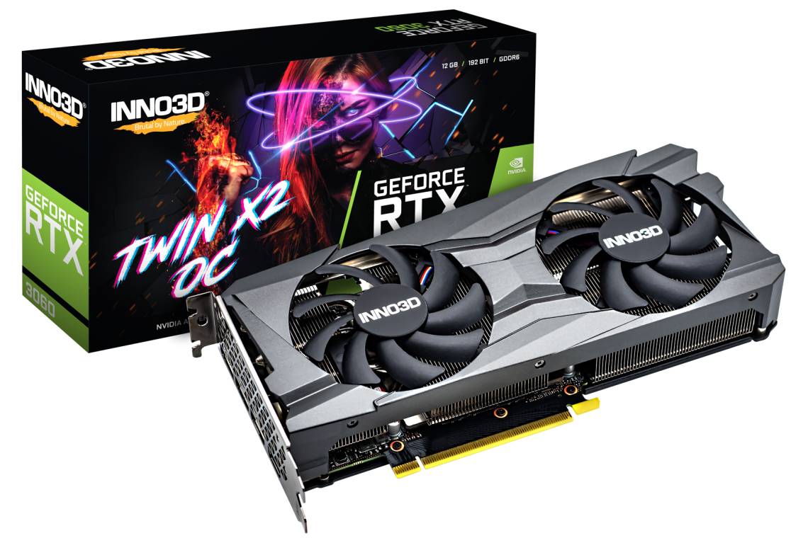 Видеокарта GeForce RTX 3060, 12Gb GDDR6 192bit, Inno3D RTX 3060 Twin X2 OC N30602-12D6X-11902120H, RTL