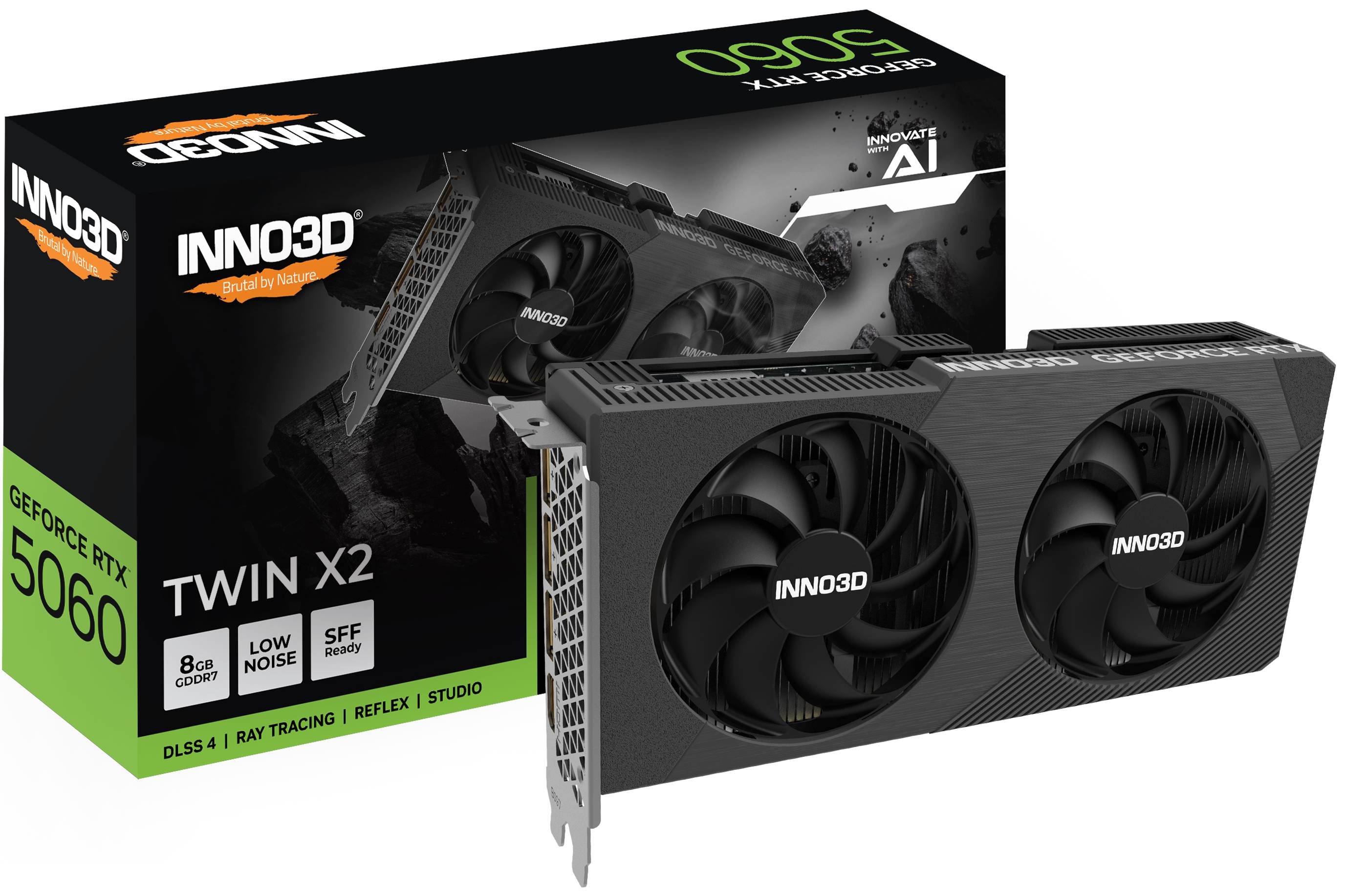 Видеокарта GeForce RTX 5060, 8Gb GDDR7 128bit, INNO3D RTX 5060 8Gb Twin X2 N50602-08D7-195071N, RTL