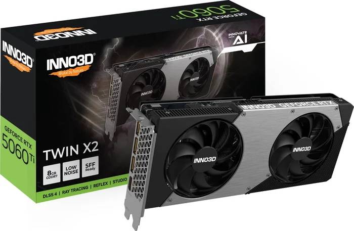 Видеокарта GeForce RTX 5060 Ti, 8Gb GDDR7 128bit, INNO3D RTX 5060 Ti 8Gb Twin X2 N506T2-08D7-193075N, RTL