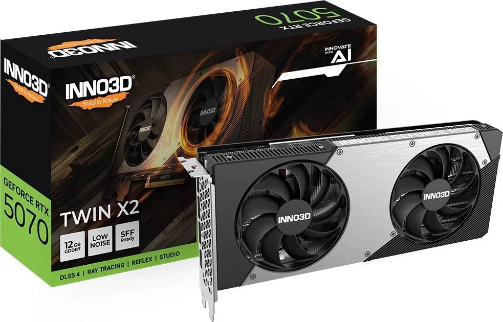 Видеокарта GeForce RTX 5070, 12Gb GDDR7 192bit, Inno3D RTX 5070 Twin X2 N50702-12D7-195064N, RTL