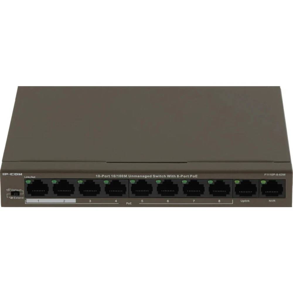 Коммутатор IP-Com F1110P-8-63W, 8xLAN 100Mbps, 2xUplink, PoE