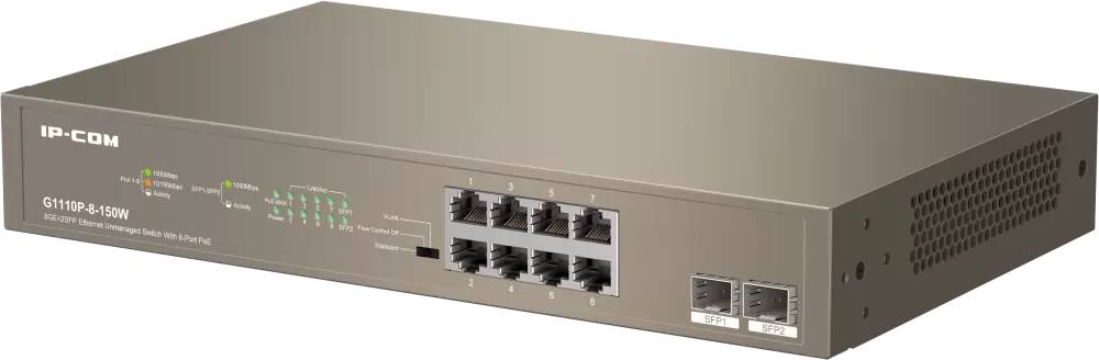 Коммутатор IP-COM G1110P-8-150W, 8xLAN 1Gbps, 2xSFP, PoE