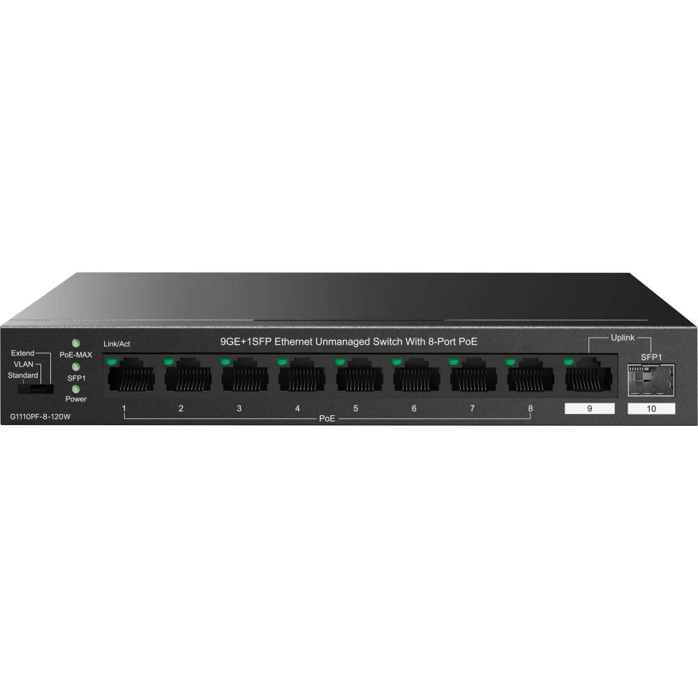 Коммутатор IP-COM G1110PF-8-120W, 8xLAN 1Gbps, 1xSFP, PoE
