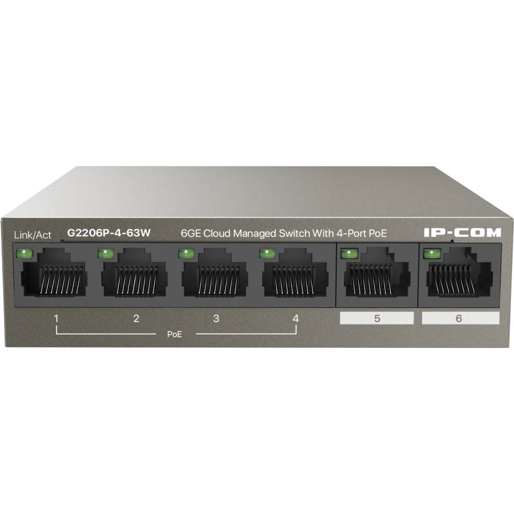 Коммутатор IP-COM G2206P-4-63W, 4xLAN 1Gbps, 2xSFP 1Gbps, PoE+