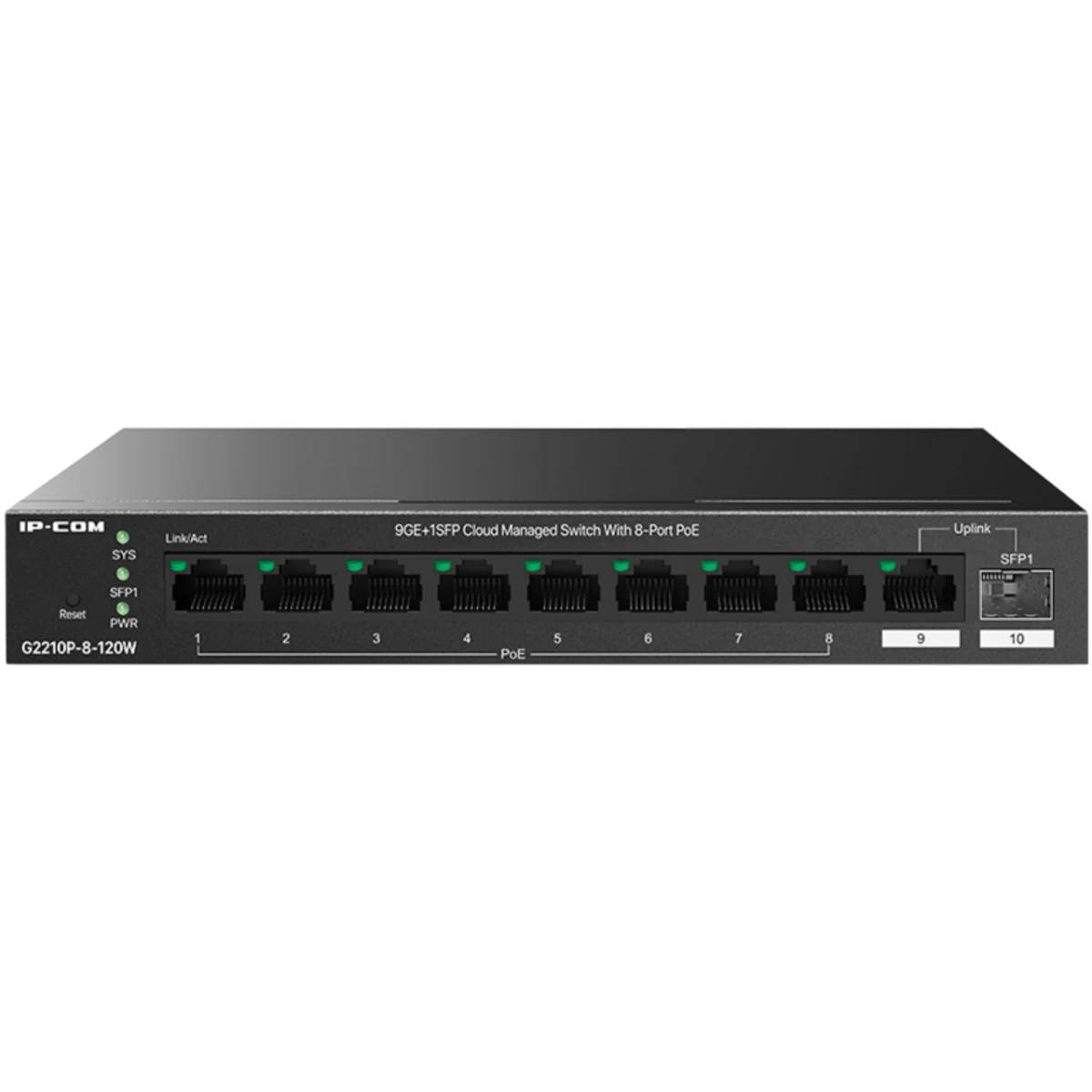 Коммутатор IP-COM G2210P-8-120W, 8xLAN 1Gbps, 1xSFP 1Gbps, PoE