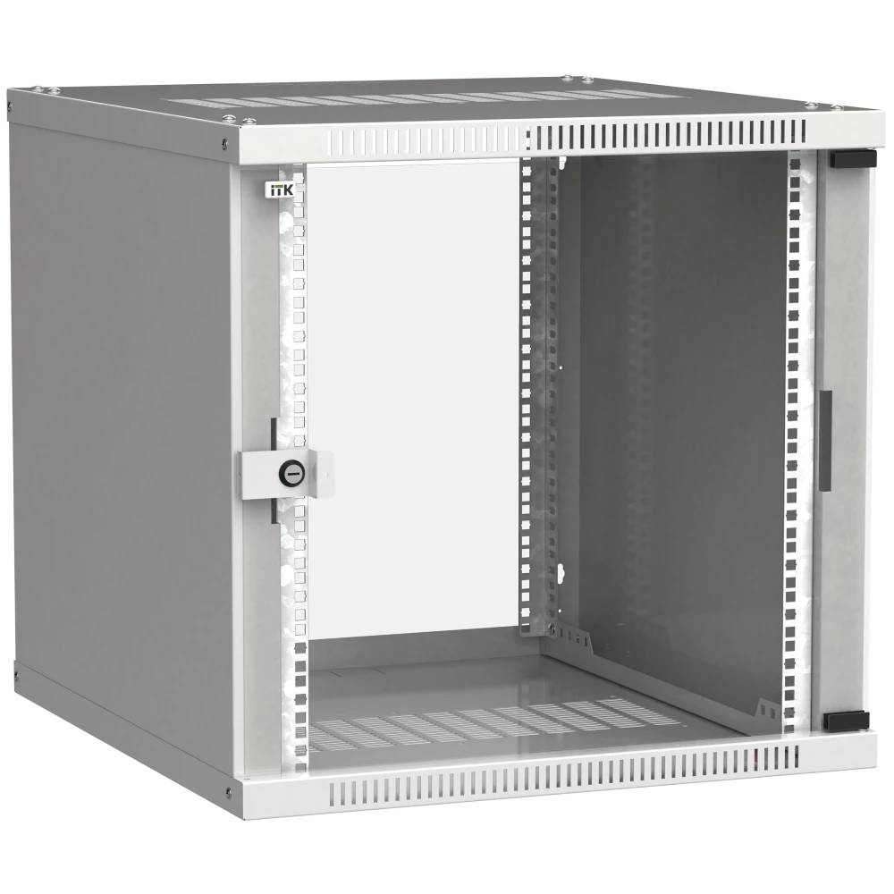 Шкаф коммутационный ITK Linea WE (LWE3-12U64-GF) настенный 12U 600x450мм пер.дв.стекл направл.под закл.гайки 50кг серый 400мм 15.8кг 200град. 585мм IP20 IK08 сталь LWE3-12U64-GF