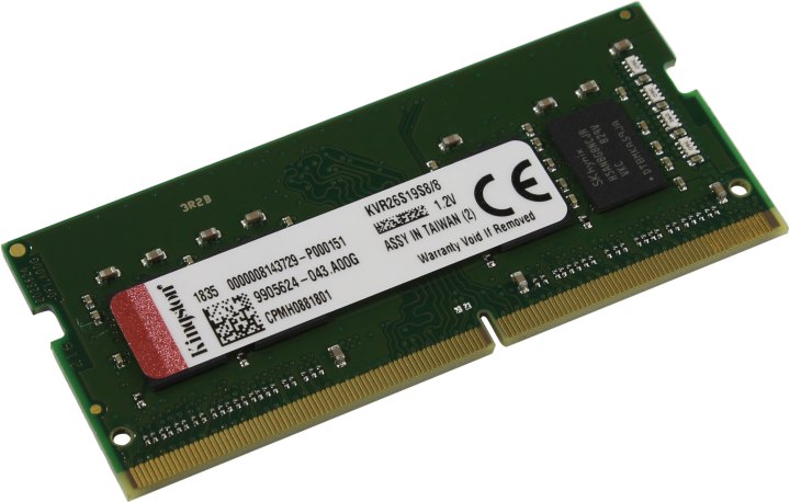 Оперативная память для ноутбука 8Gb Kingston ValueRAM KVR26S19S8/8, SODIMM DDR IV, PC-21300, 2666MHz