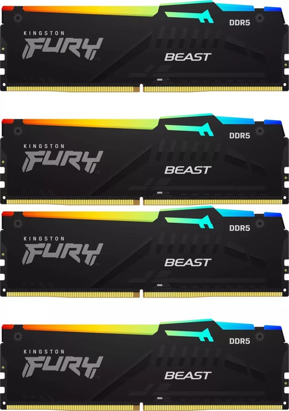 Оперативная память 64Gb Kingston FURY Beast RGB KF552C40BBAK4-64, DDR V, PC-41600, 5200MHz, kit 4x16Gb