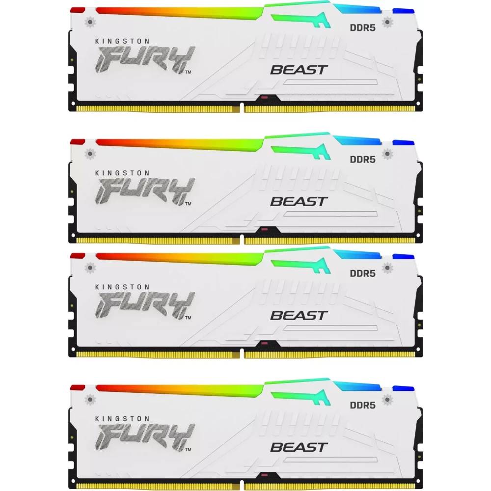 Оперативная память 128Gb Kingston FURY Beast White RGB KF552C40BWAK4-128, DDR V, PC-41600, 5200MHz, kit 4x32Gb