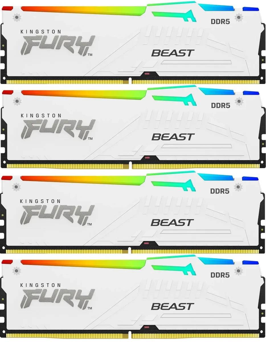 Оперативная память 64Gb Kingston FURY Beast White RGB KF552C40BWAK4-64, DDR V, PC-41600, 5200MHz, kit 4x16Gb