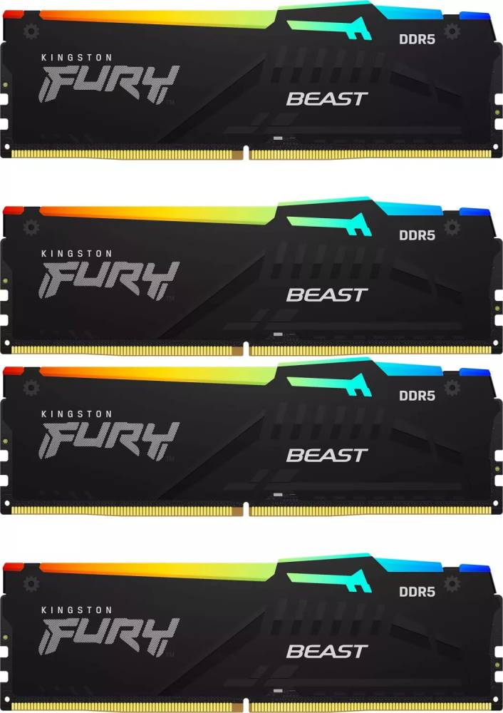 Оперативная память 128Gb Kingston FURY Beast Black RGB KF556C40BBAK4-128, DDR V, PC-44800, 5600MHz, kit 4x32Gb