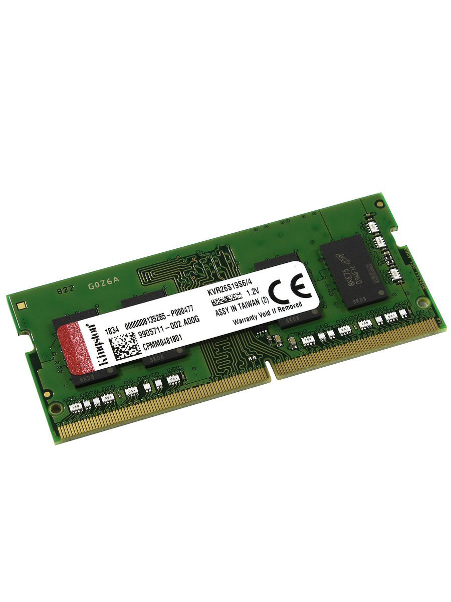 Оперативная память для ноутбука 4Gb Kingston ValueRAM KVR26S19S6/4, SODIMM DDR IV, PC-21300, 2666MHz