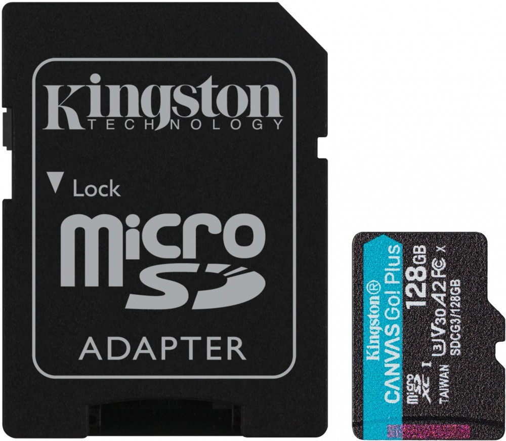 Карта памяти 128Gb Kingston Canvas Go! Plus SDCG3/128GB, SD Micro, SDXC Class 10, UHS-I U3, адаптер