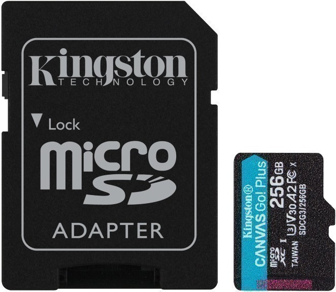 Карта памяти 256Gb Kingston Canvas Go! Plus SDCG3/256GB, SD Micro, SDXC Class 10, UHS-I U3, адаптер