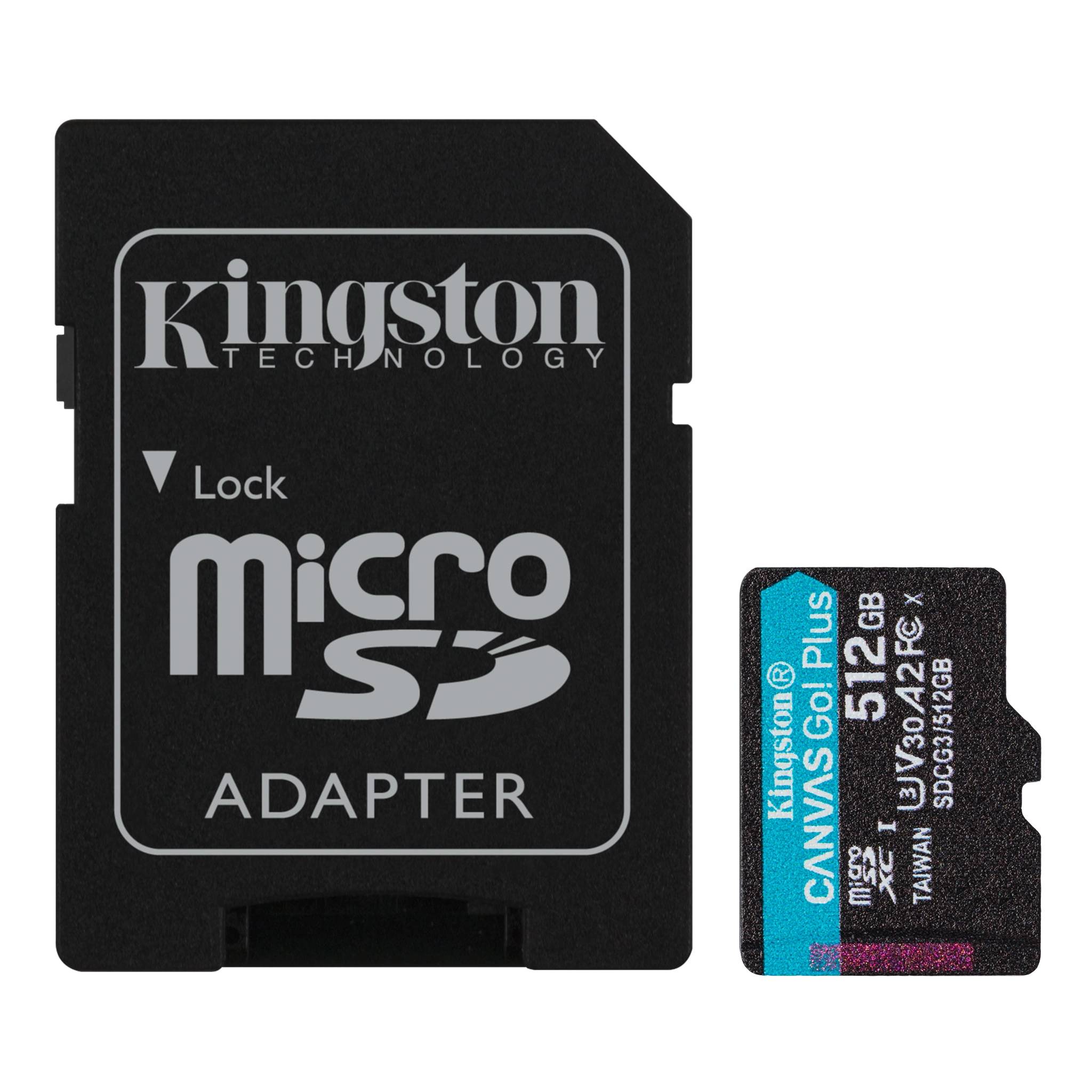 Карта памяти 512Gb Kingston Canvas Go! Plus SDCG3/512GB, SD Micro, SDXC Class 10, UHS-I U3, адаптер