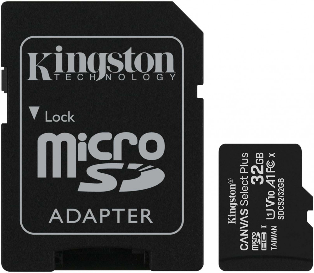 Карта памяти 32Gb Kingston Canvas Select Plus SDCS2/32GB, SD Micro, SDHC Class 10, UHS-I U1, переходник