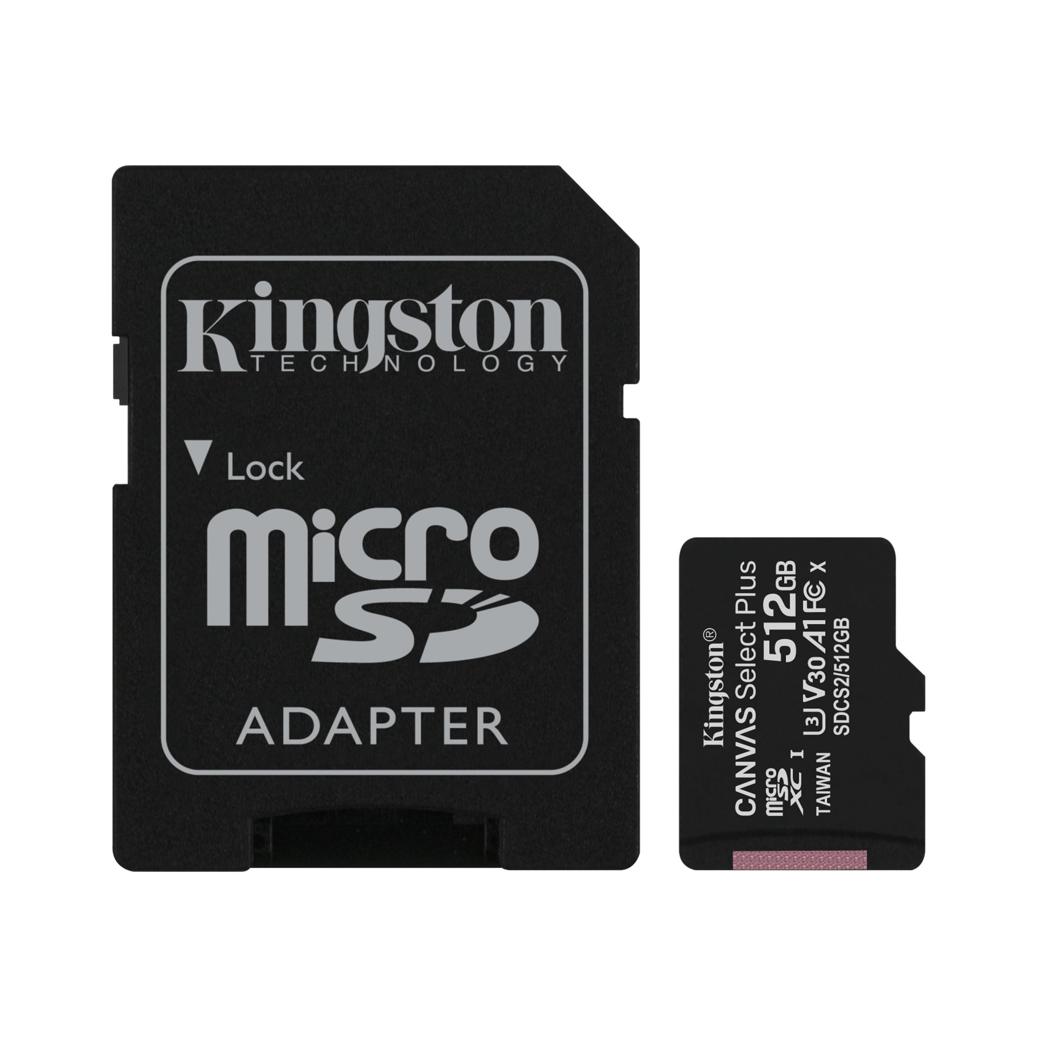 Карта памяти 512Gb Kingston Canvas Select Plus SDCS2/512GB, SD Micro, SDXC Class 10, UHS-I U3, переходник