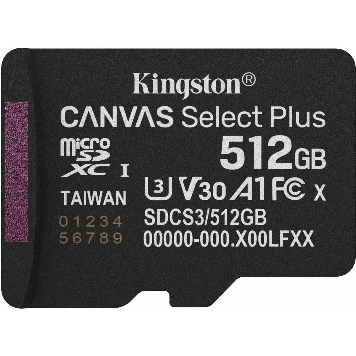 Карта памяти 512Gb Kingston Canvas Select Plus SDCS3/512GBSP, SD Micro, SDXC Class 10, UHS-I U1